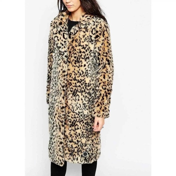 Brave Soul Mob Wife Fur Faux Leopard Animal Print Coat Jacket Women’s size Large - Picture 4 of 12